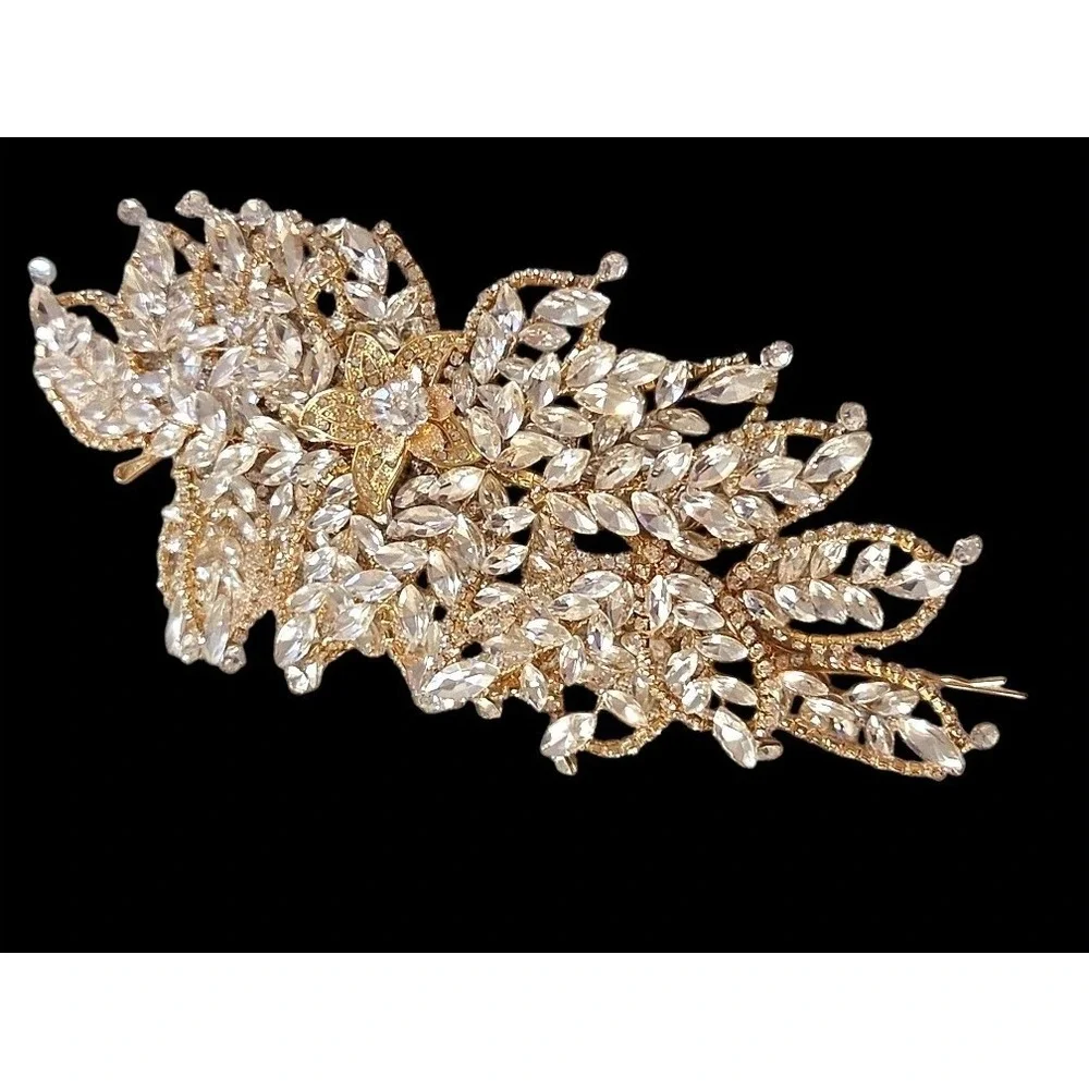 Luxurious Gold Crystal Leaf Bridal Headband Wedding Tiara Hair Accessory 9